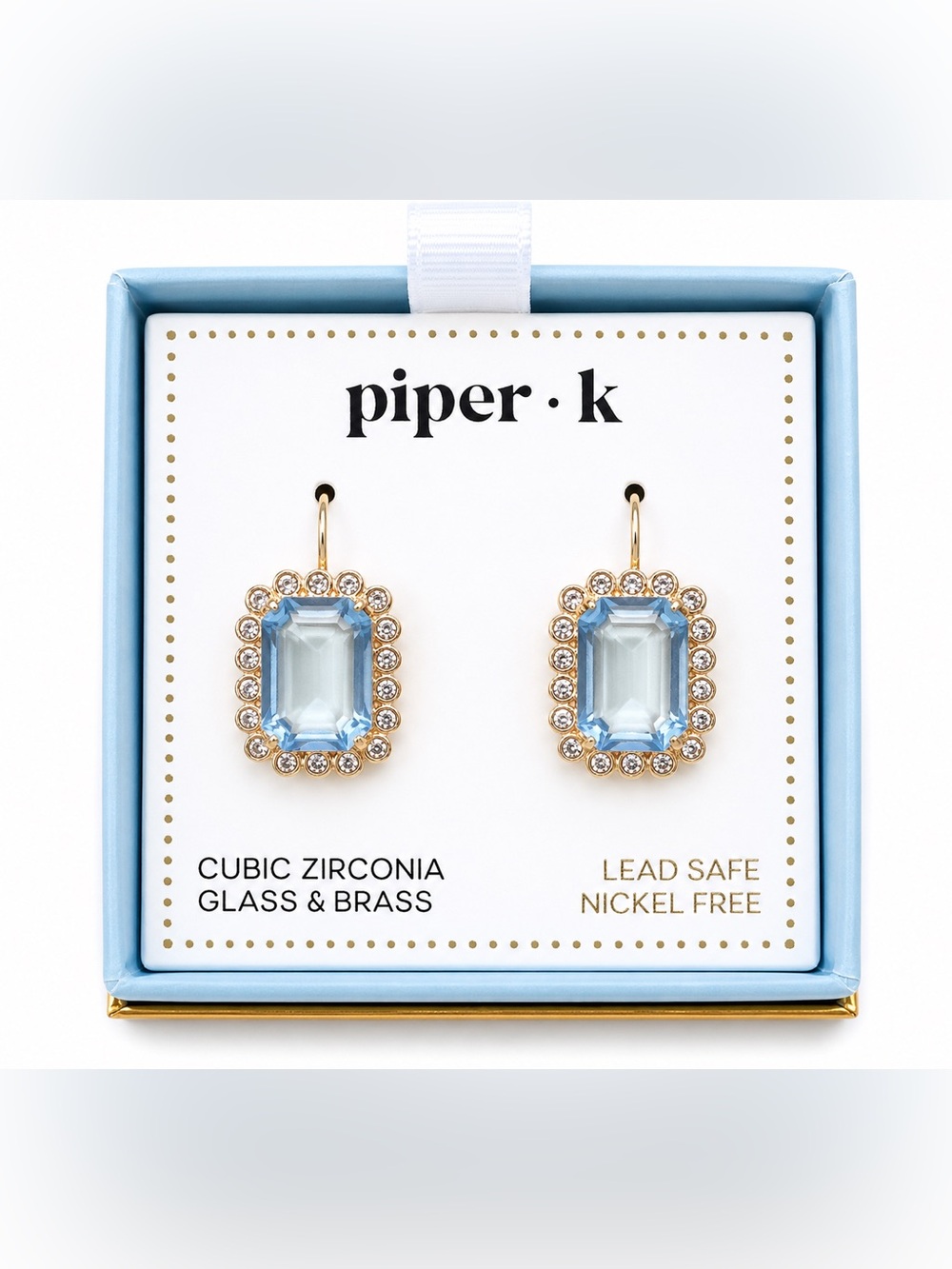 Piper K Cubic Zirconia Blue Glass Earrings